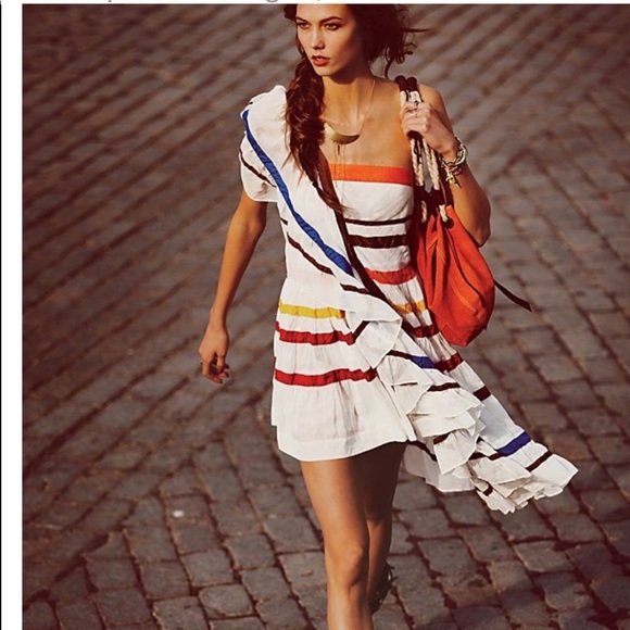 Free People New Romantics Color Me Bad Dress Asymmetrical Stripe XS - Picture 3 of 9